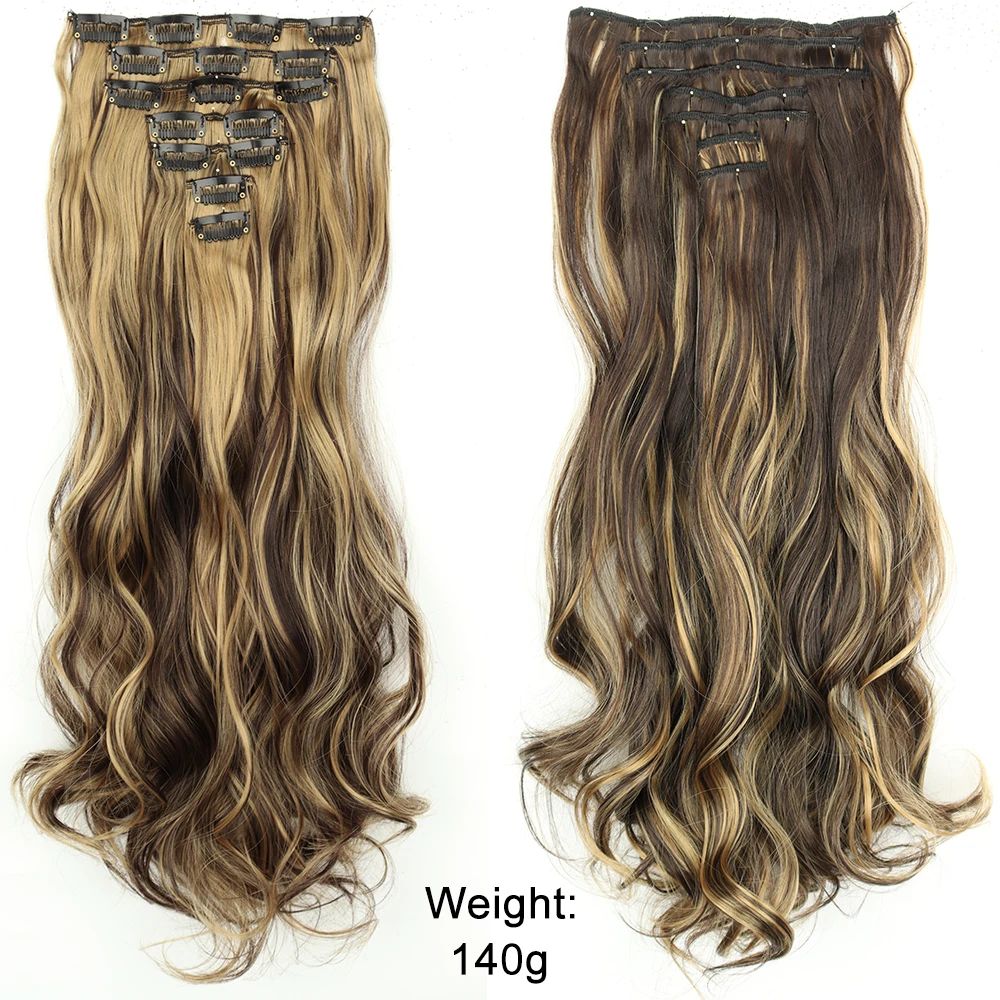7Pcs/Set 16 Clips Hair Extension Black Long Straight Natural Hair Ombre Hairpiece Heat Resistant Fiber For Women Hairstyle