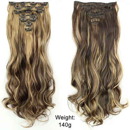 7Pcs/Set 16 Clips Hair Extension Black Long Straight Natural Hair Ombre Hairpiece Heat Resistant Fiber For Women Hairstyle