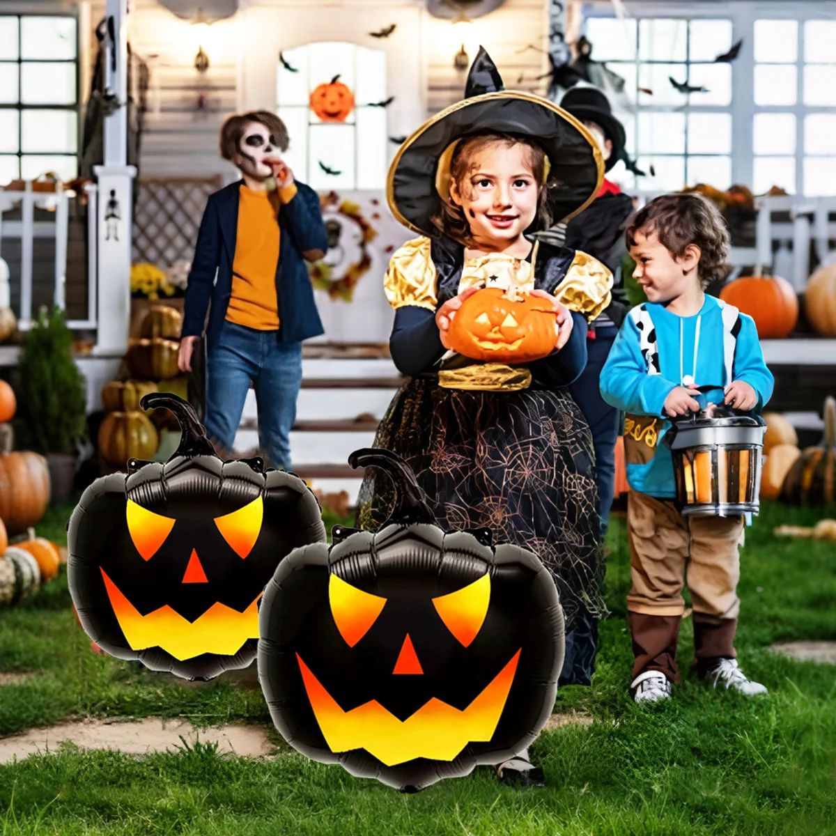 3pcs Black Pumpkin Head Balloons, Suitable for Halloween Horror Atmosphere Theme Decoration, Indoor and Outdoor Activity Props