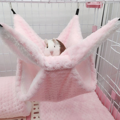 Rede de estimação quente de inverno, rede de hamster de pelúcia espessa de camada dupla, chinchila, porquinho da índia, furão, saco de dormir, gaiola suspensa de hamster