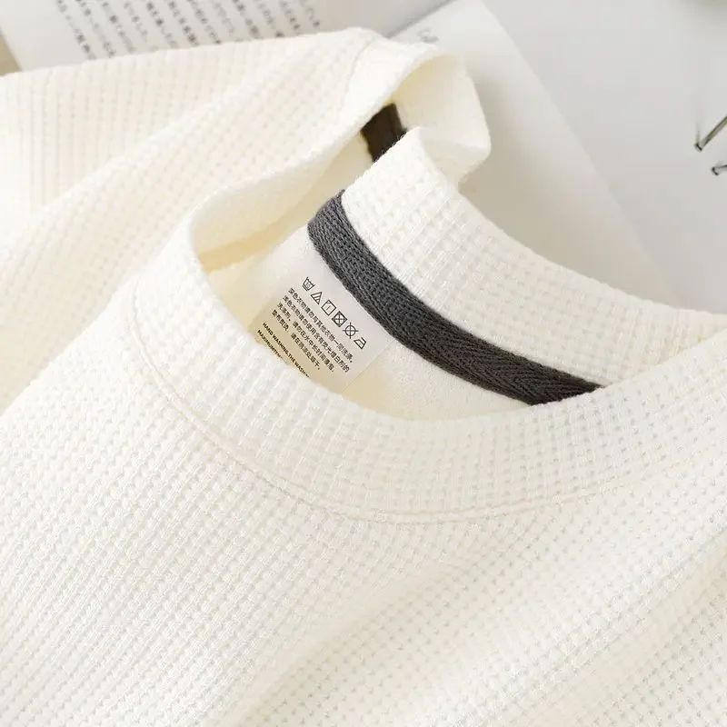 Men's Summer Waffle Round Neck Short Sleeve T-Shirt Comfortable Breathable Short-Sleeved Top for Casual Wear