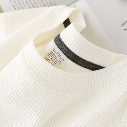 Men's Summer Waffle Round Neck Short Sleeve T-Shirt Comfortable Breathable Short-Sleeved Top for Casual Wear