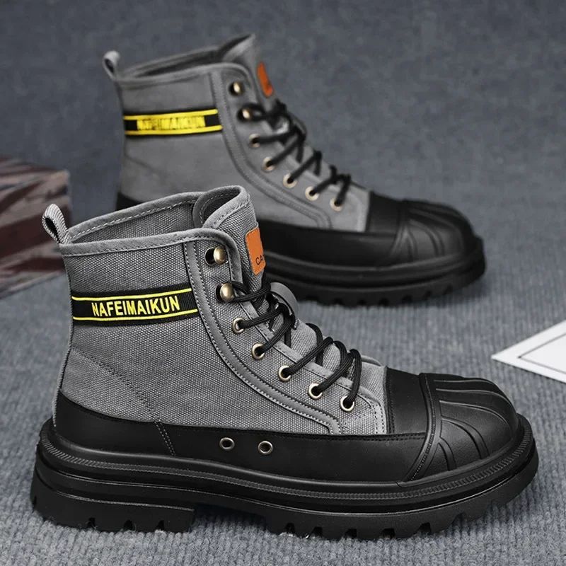 Men's Shoes  Autumn and Winter Breathable High-top Boots Heightened Thick-soled All Match Canvas Casual Shoes Mens Boots