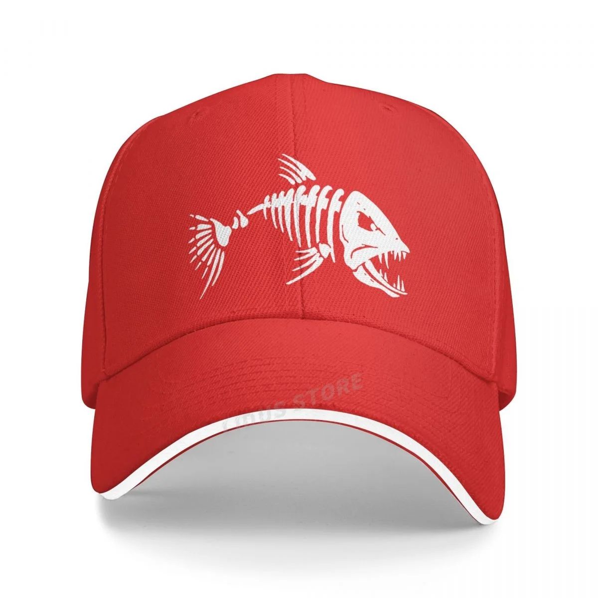 Men Outdoor Fishing Cap Fishing Hat Baseball Golf Hunting Cap With Cartoon Fish Bones Snapback Hat