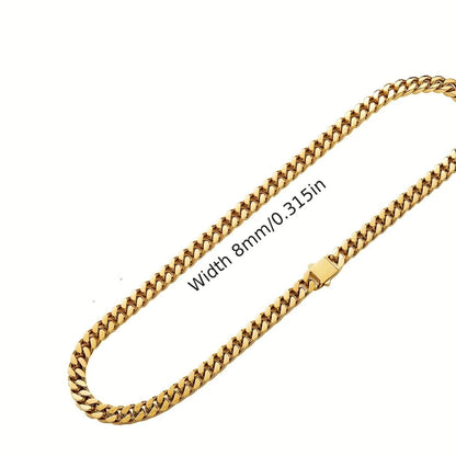 Pulseira Acessório Masculina de Aço Inoxidável 316 Banhada a Ouro 18k, Corrente Cubana Criptografada de 8, 10, 12mm, Estilo Miami Rap Hip Hop