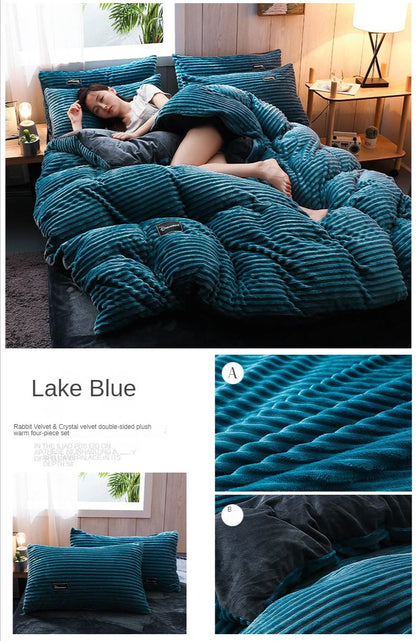 Milk Velvet Winter Thick Bed Set Double Sided Solid Color Flannel Corduroy Duvet Cover Set Winter Warm Bedding Sheet  220×240CM