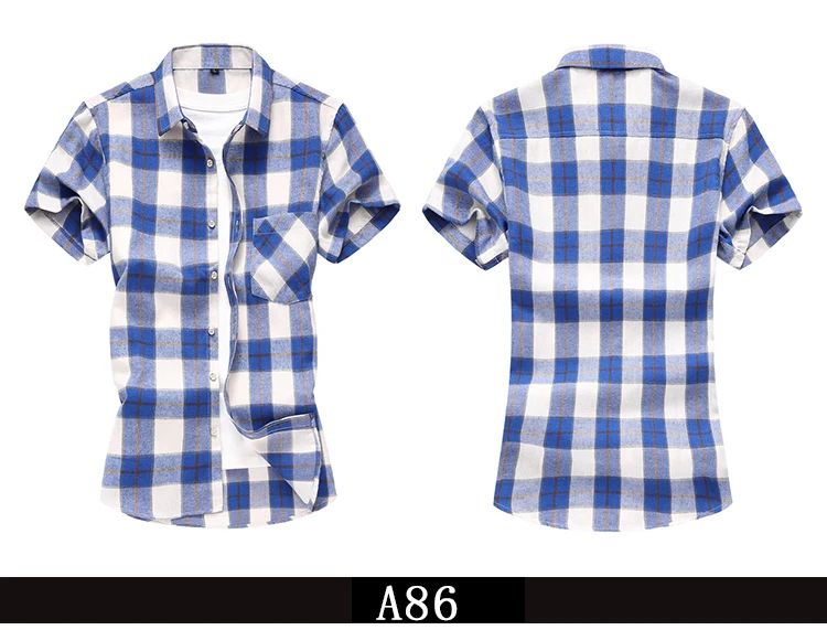 2025 new red summer men's shirts short-sleeved plaid fat big yards youth casual shirt.