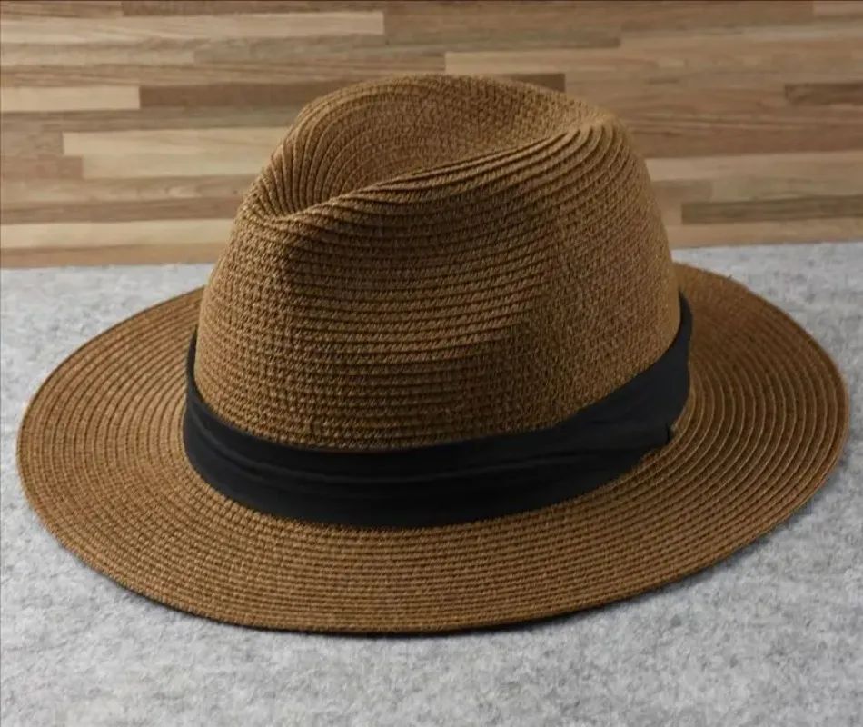 Chapéus de Sol Grandes Oversize para Homens Mulheres Praia Panamá Aba Larga Chapéu de Palha Senhora Chapéus de Sol de Verão Plus Size Chapéu Fedora 55-57cm 58-60cm