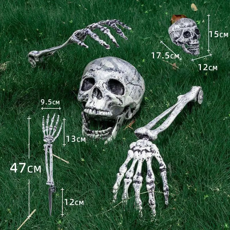 Halloween Realistic Skull Skeleton Head Human Hand Arms for Halloween Party Home Garden Lawn Halloween decor Skeleton Stakes