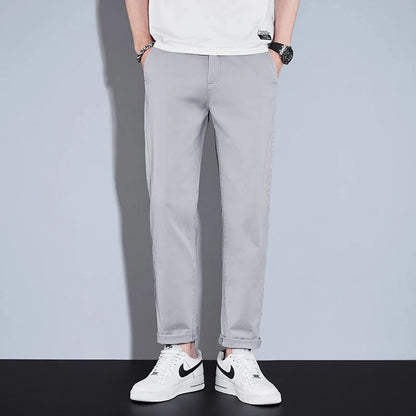 Casual Men Orange Loose Straight Business Pants Green Khaki Elastic Waist Trousers Soft Cotton Lyocell Fabric Korean Cargo Pants