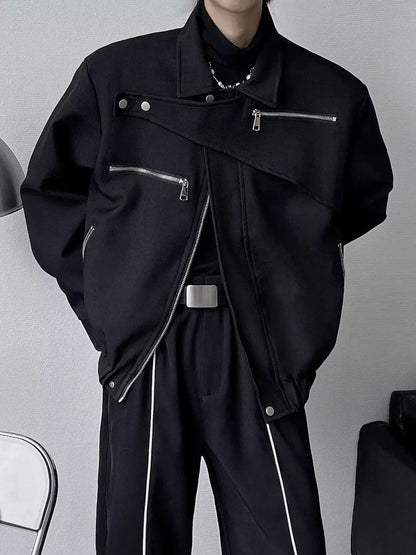 Yamamoto Dark Style Asymmetrical Design Short Lapel Zipper Deconstruction High-end Flying Jacket Jacket for Men