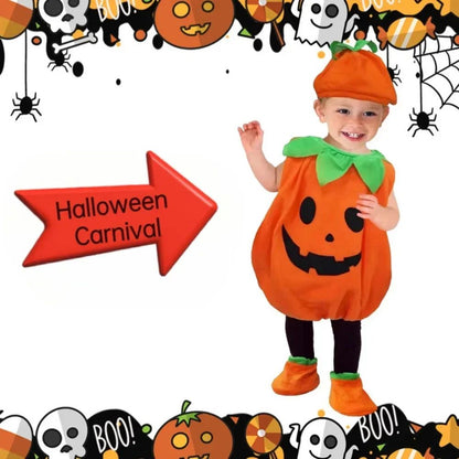 Kids Romper Costume Pumpkin Halloween Cosplay Party Boys Girls Stage Performance With Bags Holiday Clothing