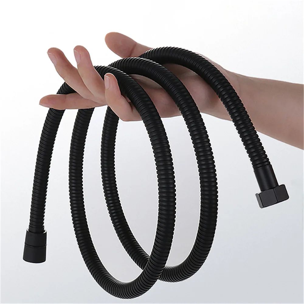 1,5/2M Mangueira de chuveiro flexível preta/prata SUS 304 Tubo de chuveiro longo para banheiro Extensão de tubo de água Tubo de puxar Acessórios para banheiro