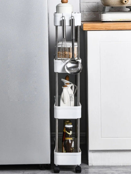 Rack de armazenamento móvel com 3/4 níveis para espaços estreitos, carrinho utilitário com rodinhas, prateleira organizadora fina para cozinha, banheiro e sala de estar