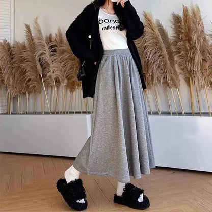 Smvp High Quality Knitted Long Skirt Women Autumn Winter Thick Warm A-Line Skirt Female Solid Casual Wild High Waist Skirts