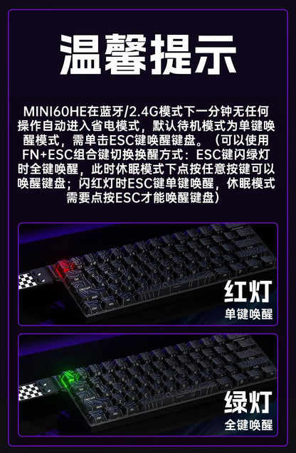 AULA Mini60 HE Magnetic Switch Teclado RGB Tri Mode Sem Fio Teclado Mecânico 8000Hz 0.01mmRT Teclado Gamer Presentes para Gamers