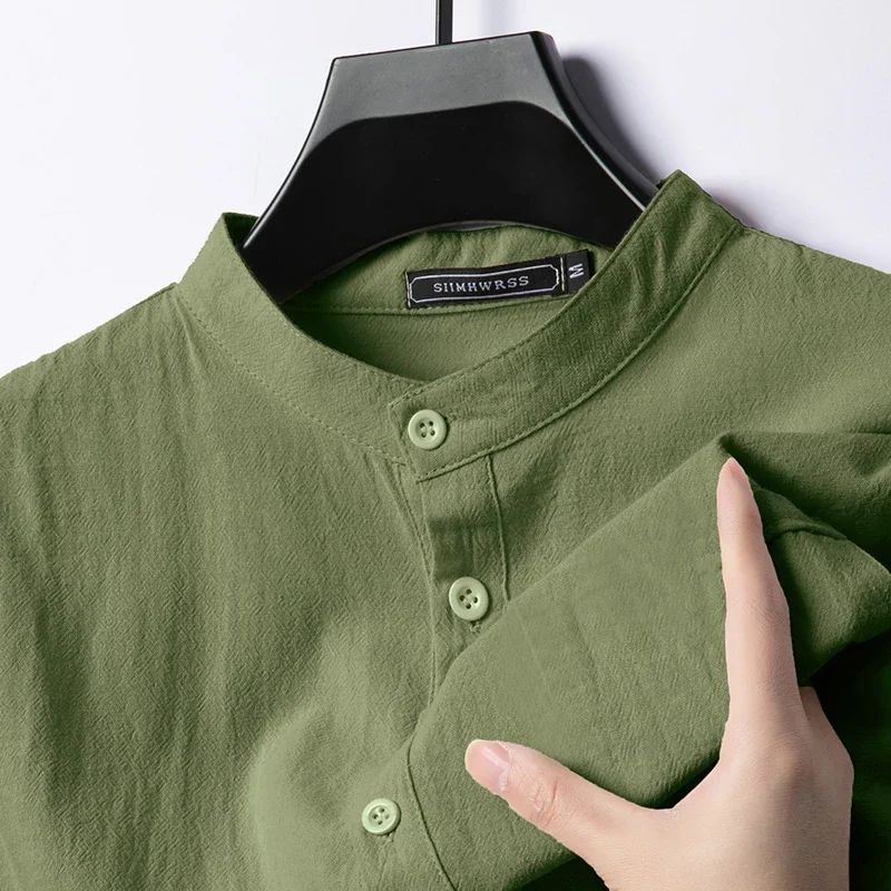 Linen Cotton Shirts for Men Lightweight  Long Sleeve Henley Streetwear Beach Breathable Shirt Hawaiian Large T Shirts for Men
