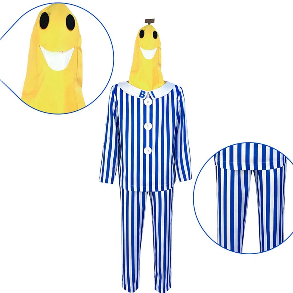 Adult Bananas In Pajamas Costume Blue White Stripe Shirt Pants With Banana Head Men Women Fancy Dress Party Costume Halloween