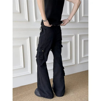 Calça Jeans Boca de Sino Masculina e Feminina, Ajustada, Estilo Fino, Casual, Fashion de Rua, da China Continental