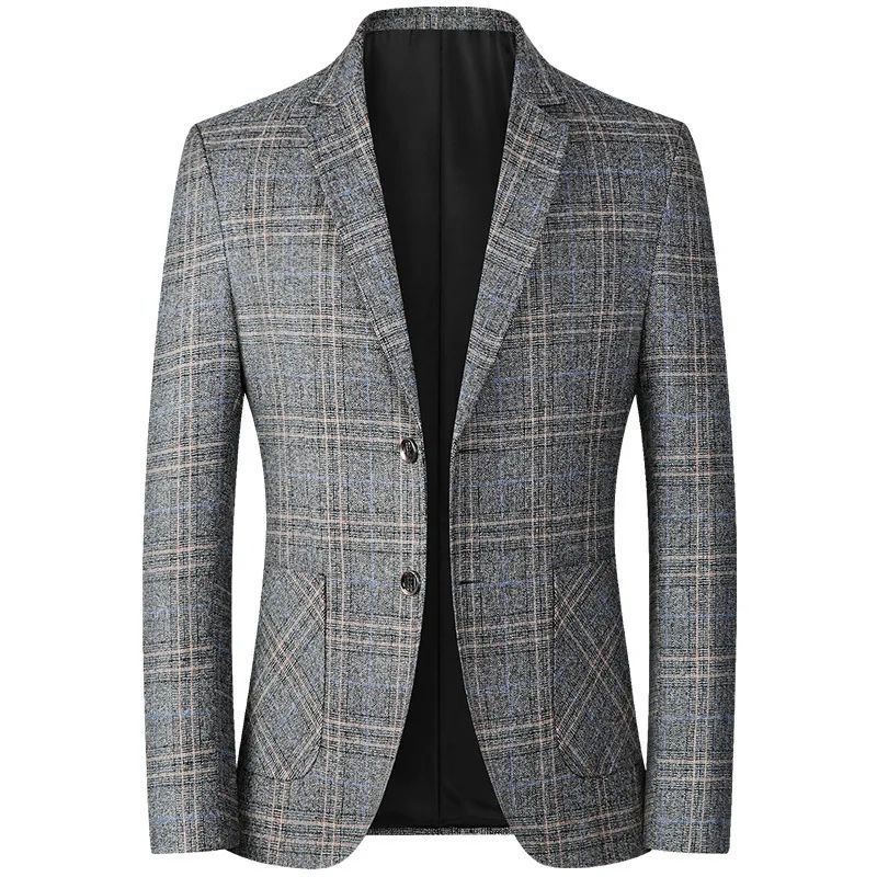 Black Men V-neck Single-breasted Suit Jacket, Fashion Slim Dress Coats, Blue Gray Yellow Blazers, Male Casual Tops Asian Size
