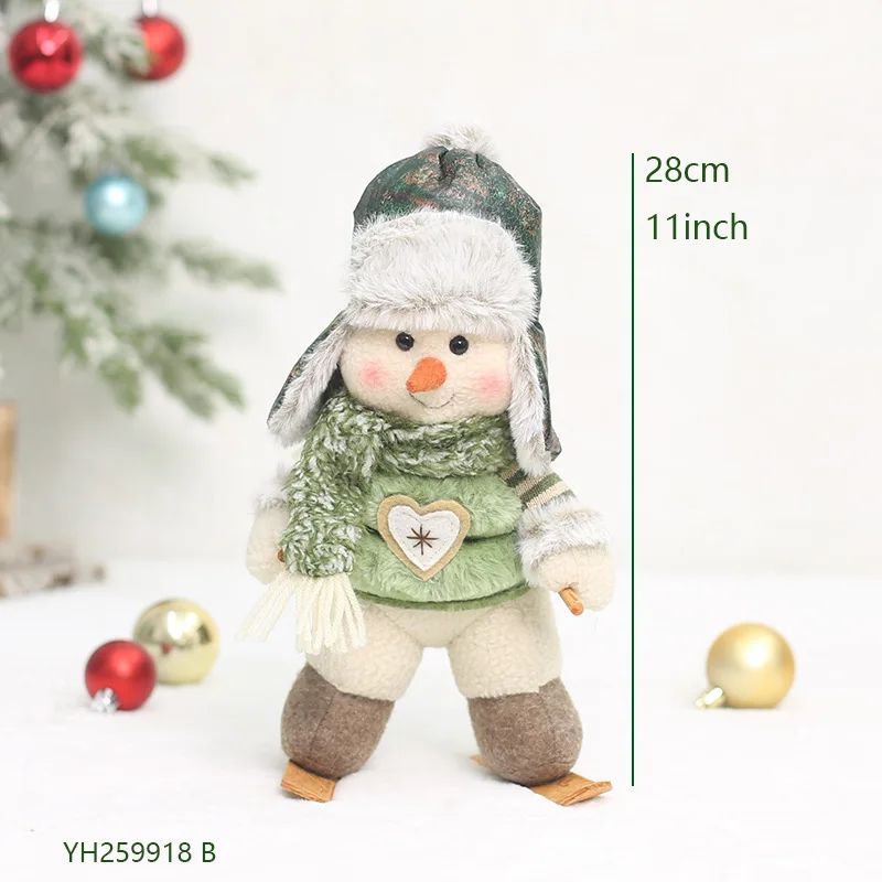 2026 New Green Forest Christmas Decorations Telescopic Elk Snowman Doll Skiing Plush  Navidad Home Decor New Year Gift
