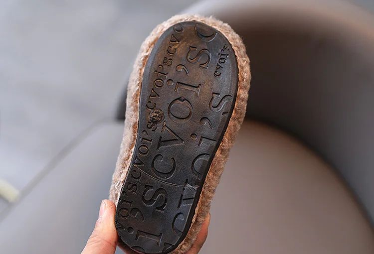 Girls Winter Shoes Cotton-padded Warm Cotton Fur Fluffy Children Flats Kids Loafers Slip-on Princess Sweet Anti-slippery Bowtie