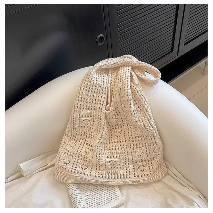 Bohemian Crochet Tote Bag for Women Handwoven Macrame Shoulder Bag with Hollow Knit Design Elegant Christmas Gift for Her, Beach