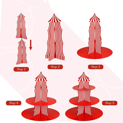 1Set 3 Tier Circus Carnival Paper Cupcake Stand Red Striped Cake Decorating Supplies Dessert Cupcake Stand