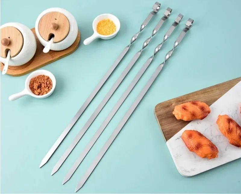 50cm BBQ Skewer 6Pcs Stainless Steel Wide Barbecue Sticks Flat BBQ Fork Outdoor Camping Picnic BBQ Utensil Kitchen Accessories