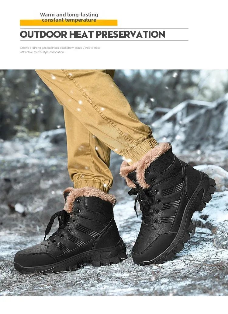 Men Winter Snow Boots Super Warm Men Hiking Boots High Quality Waterproof Leather High Top Big Size Men's Boots Outdoor Sneakers