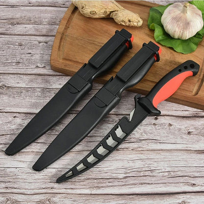 Faca Afiada para Peixe Cabo Oco de Plástico Faca de Filé de Peixe Faca de Desossar Aço Inoxidável Cutelo de Carne Descascador de Frutas de Cozinha