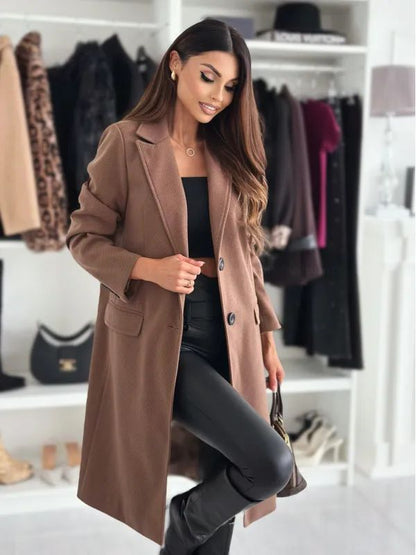 Hot Sale Of The Season Autumn Winter Simple Long Sleeve Solid Color Single Button Woolen Coat Women's Fashionable Elegant Outerw