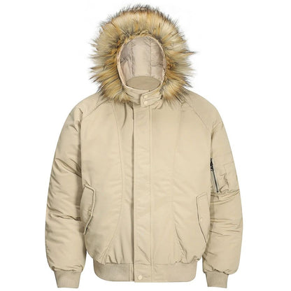 ?Mirrordust?Men Winter Jackets Thicken Warm Parkas Coat Vintage Fur Collar Padded Jackets Casual Loose Jackets Outwear