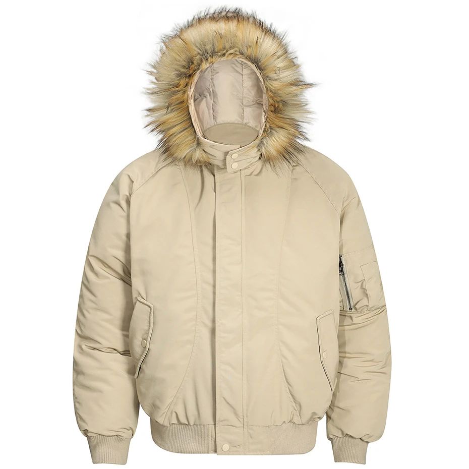 ?Mirrordust?Men Winter Jackets Thicken Warm Parkas Coat Vintage Fur Collar Padded Jackets Casual Loose Jackets Outwear