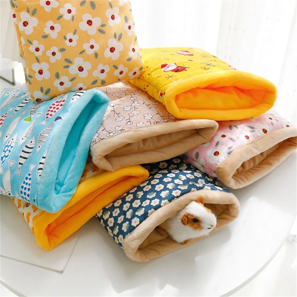 Saco de Dormir para Porquinho da Índia com Estampa de Flor e Papai Noel, de Algodão Macio, Gaiola para Ouriço e Rato, Casa de Descanso para Animais de Estimação, Barraca, Acessórios para Hamster