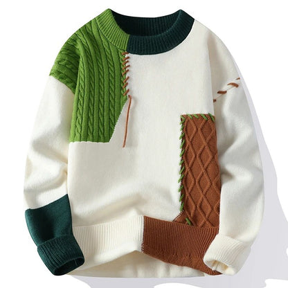 2025 New Male Patchwork Sweater Trend High Street Fashion Autumn and Winter Warm Mens Hip-hop Street Clothing Men pullover shirt