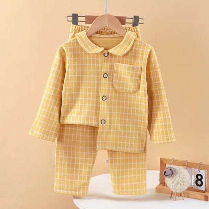 Kids Pajamas Set Autumn Winter Plaid Print Long-sleeved Top + Trousers 2-piece Loose Pajama Children's Pajamas Home Clothes