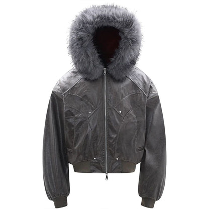 Vintage Men Winter Jackets Fur Collar Fleece Warm Parkas Coats Streetwear Harajuku Leather Jackets Casual Padded Jackets Outwear