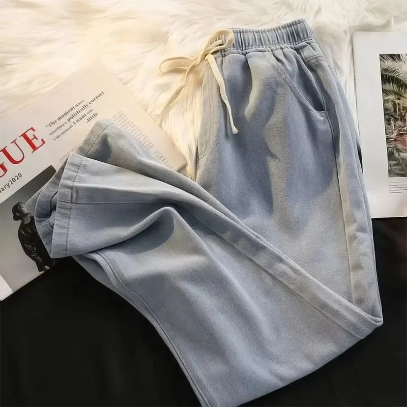 2025 New Solid Colors Men's Casual Long Jeans Classic Man Four Seasons Straight Denim Wide-leg Pants Light Blue Grey Black S-3XL