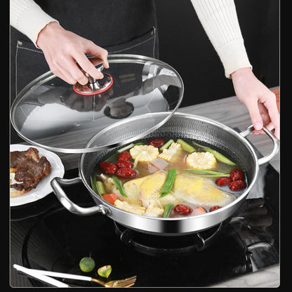 32cm Panela de Fritura em Aço Inoxidável 304, Antiaderente de Grau Alimentício, Fundo de Panela Tipo Colmeia, Panela Wok de Uso Geral para Fogão a Gás e de Indução