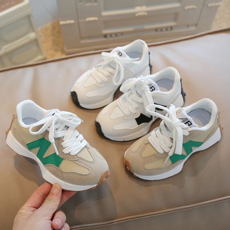 Children's Spring New Leather Upper Sneakers Kids Non-Slip Casual Shoes Boys Girls Soft Sole Students Tennis Toddler Sport Shoes