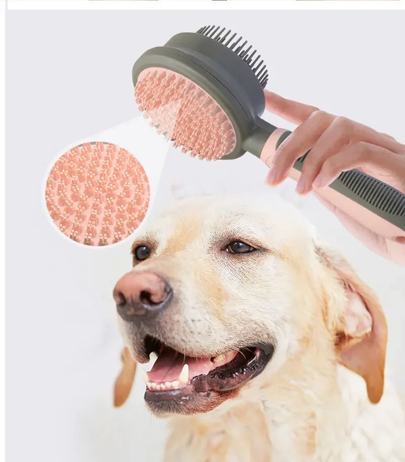 Cat Hair Removal Pet Brush Double Sided Massaging Retractable Self Cleaning Soft Pet Grooming Brush with Handle Pet Loose Hairs