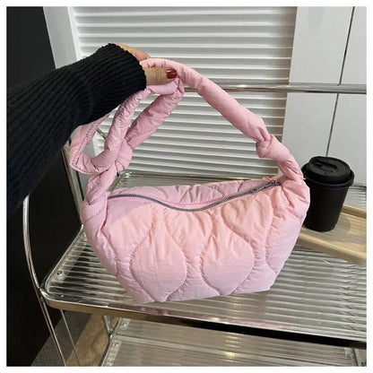Puffer Shoulder Bag for Women Soft Down Cotton Padded Tote Handbag Purse Quilted Cross Body Bag Solid Color Bubbles Cloud Bag