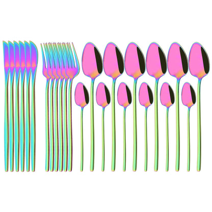 24Pcs Stainless Steel Dinnerware Set Kitchen Fork Spoon Knife Dinner Cutlery Set White Silver Western Flatware Tableware Set