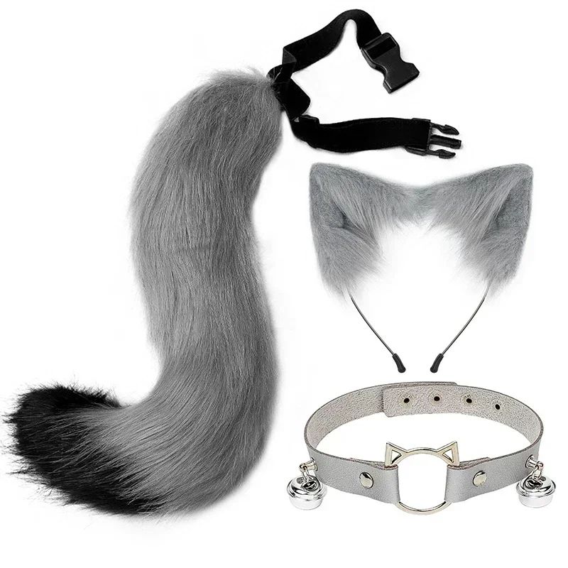 Costume Set Fox Tail Ears Gloves Artificial Fur Boot Covers Cosplay Halloween Prop Adult Women Men Unisex