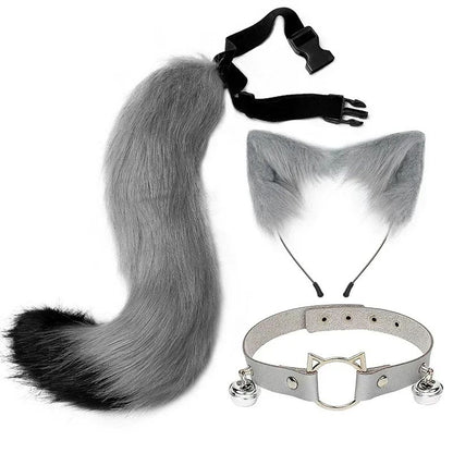 Costume Set Fox Tail Ears Gloves Artificial Fur Boot Covers Cosplay Halloween Prop Adult Women Men Unisex