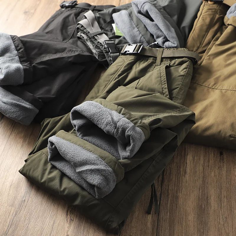 Calças Masculinas de Caminhada ao Ar Livre em Fleece Engrossado Corta-Vento Impermeável Soft Shell Reta Calças de Trabalho Resistentes ao Frio e Quentes