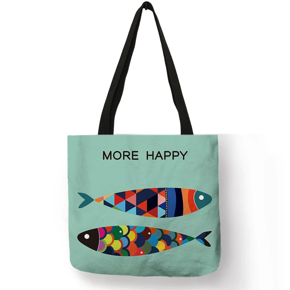 Creative Personalized Tote Bag Colorful Geometric Fish Pattern Printing Handbag Fashion Unisex Practical Casual Travel Package