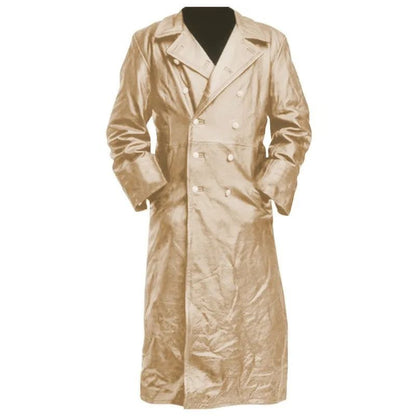 Men Faux Leather Coats Pu Long Coat Splice Double Breasted Turn Down Collar Slim Fit Thick Casual Jackets Autumn Winter