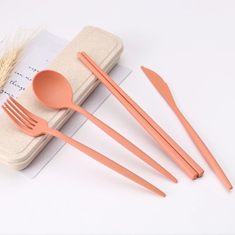 Colher Garfo Pauzinhos Talheres 1PCS/Conjunto Caixa de Louça de Palha de Trigo Jantar Crianças Adulto Viagem Portátil Acessórios de Cozinha